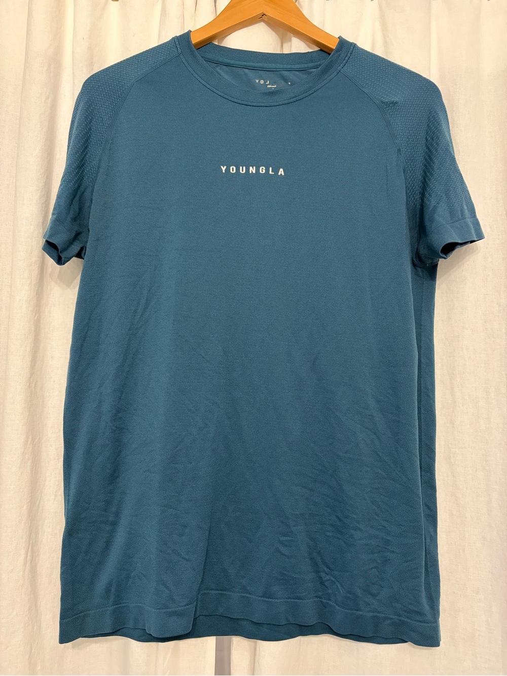 YOUNGLA Men’s Teal Crewneck Short Sleeve Performance Tee